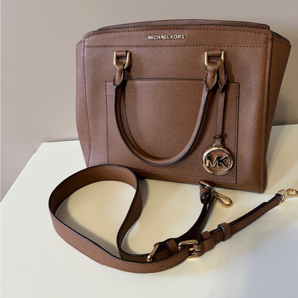 Michael Kors Saffiano Leather Satchel, Cognac/Brown